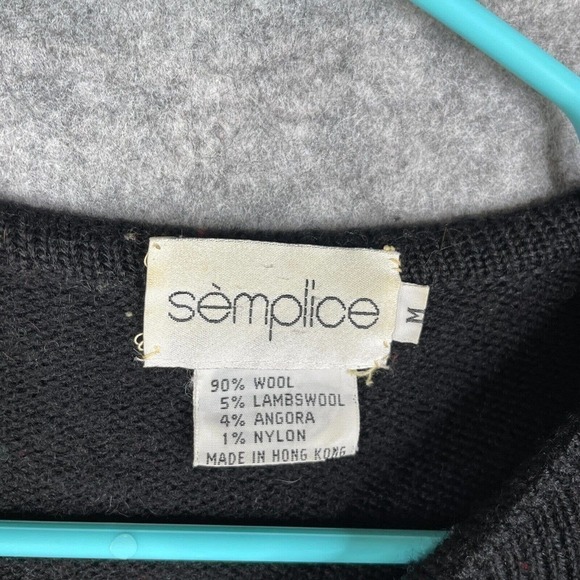 Vtg Semplice Wool Sweater Women's M Argyle Beaded Angora Lambswool Black - Picture 9 of 10